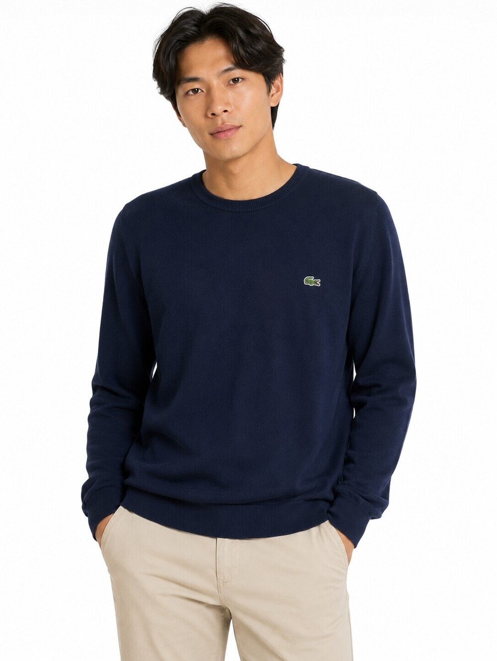 Lacoste Men's Navy Blue Crewneck Cotton Sweater Logo Pullover Long Sleeve -XXL